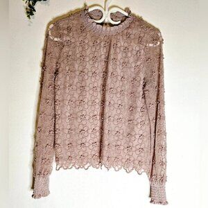Drinks  Lace Ruffle neckline Bishops Sleeve sheer Victorian Style Blouse Sz M
